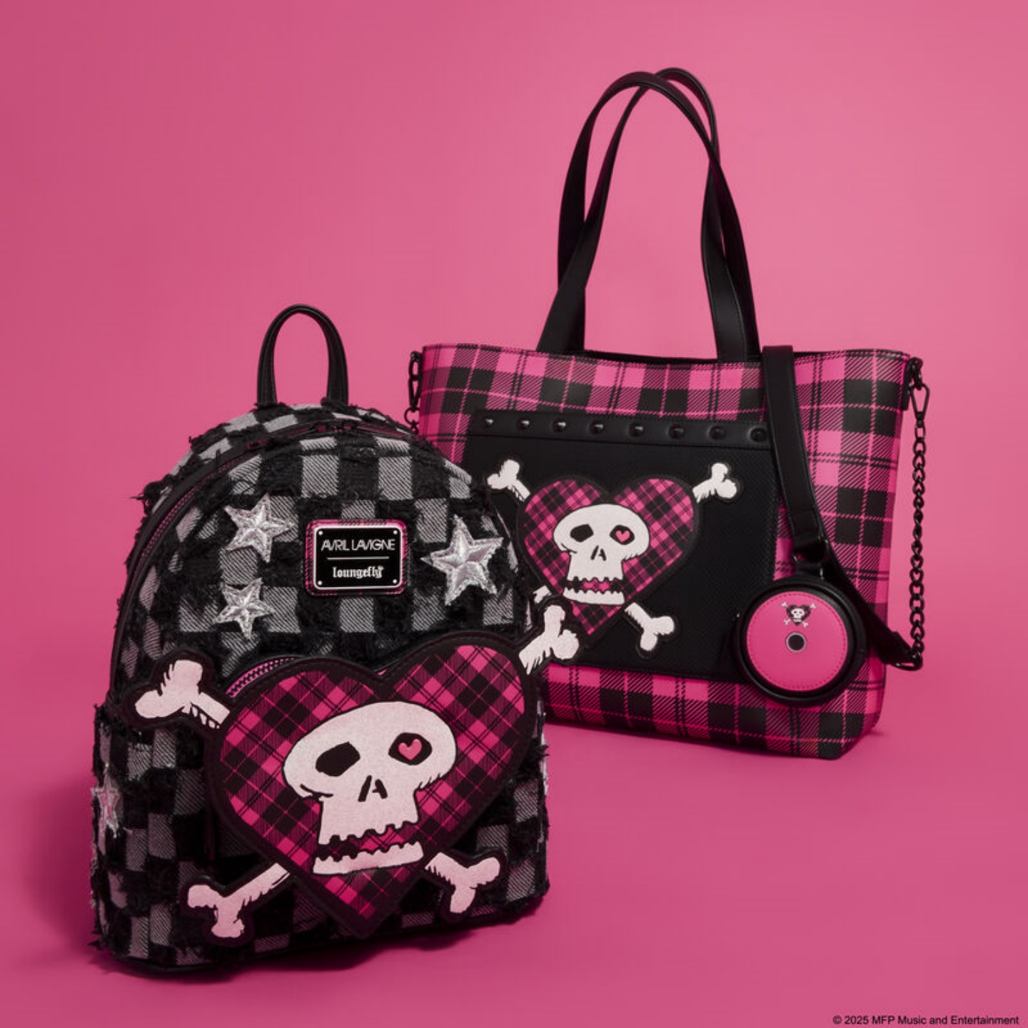 AvrilLavigne黑粉格纹双肩包