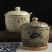 和风四季 釉下彩复古调味罐厨房家用陶瓷盐罐油罐猪油辣椒罐调料罐
