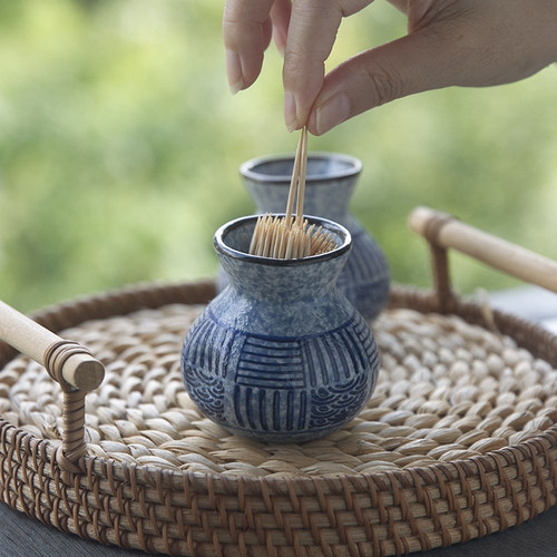 和风四季陶瓷牙签筒复古釉下彩