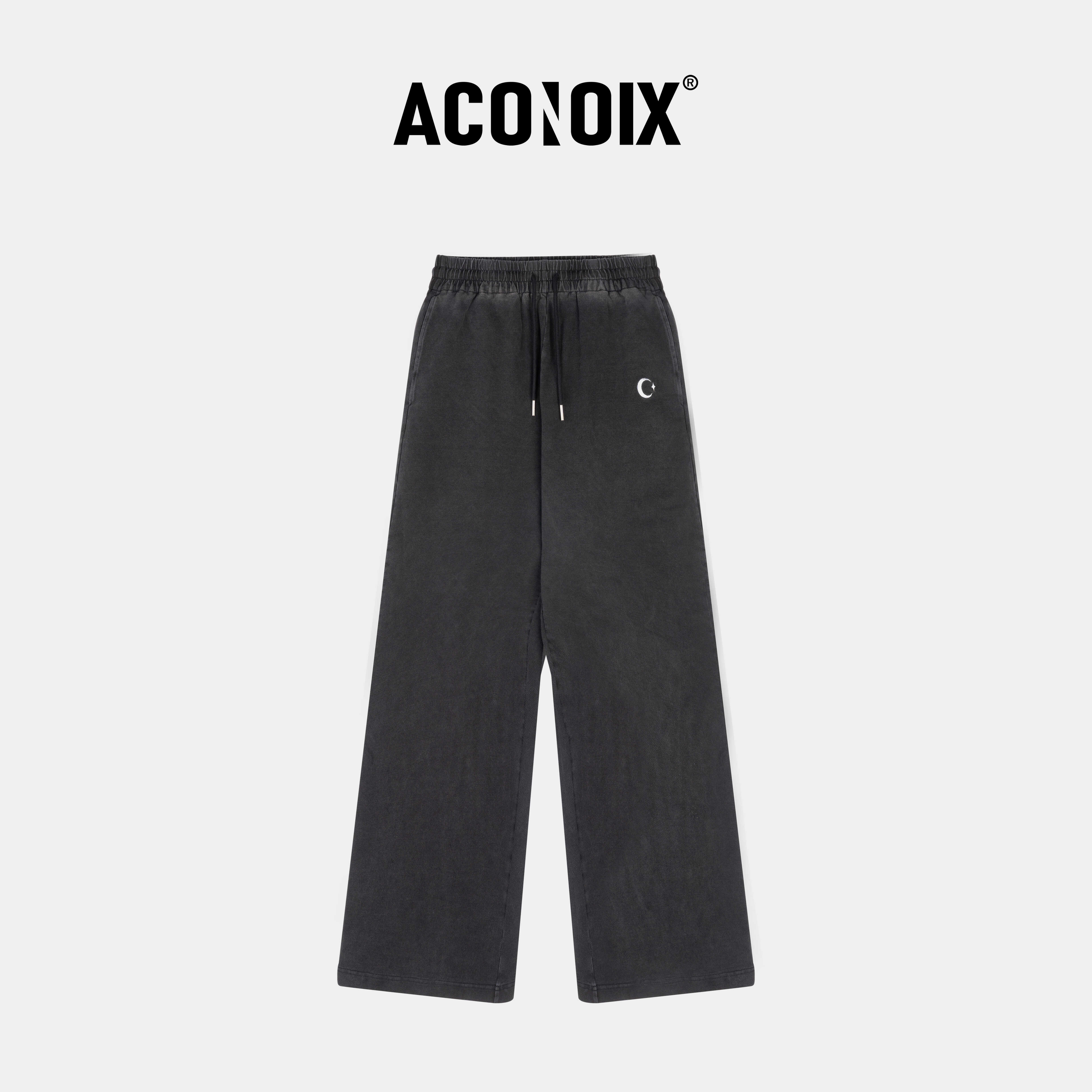 敖瑞鹏洪辰同款ACONOIX洗水深灰色渐变复古星月男女阔腿卫长裤