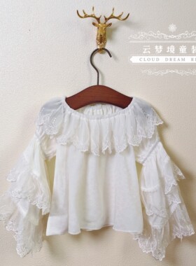 女童原创水仙洛丽塔花嫁仙气百搭打底上衣公主蕾丝雪纺喇叭袖内搭