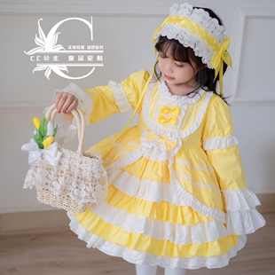 春款女童黄色洛丽塔蓬蓬连衣裙宫廷蛋糕裙生日礼服西班牙公主裙