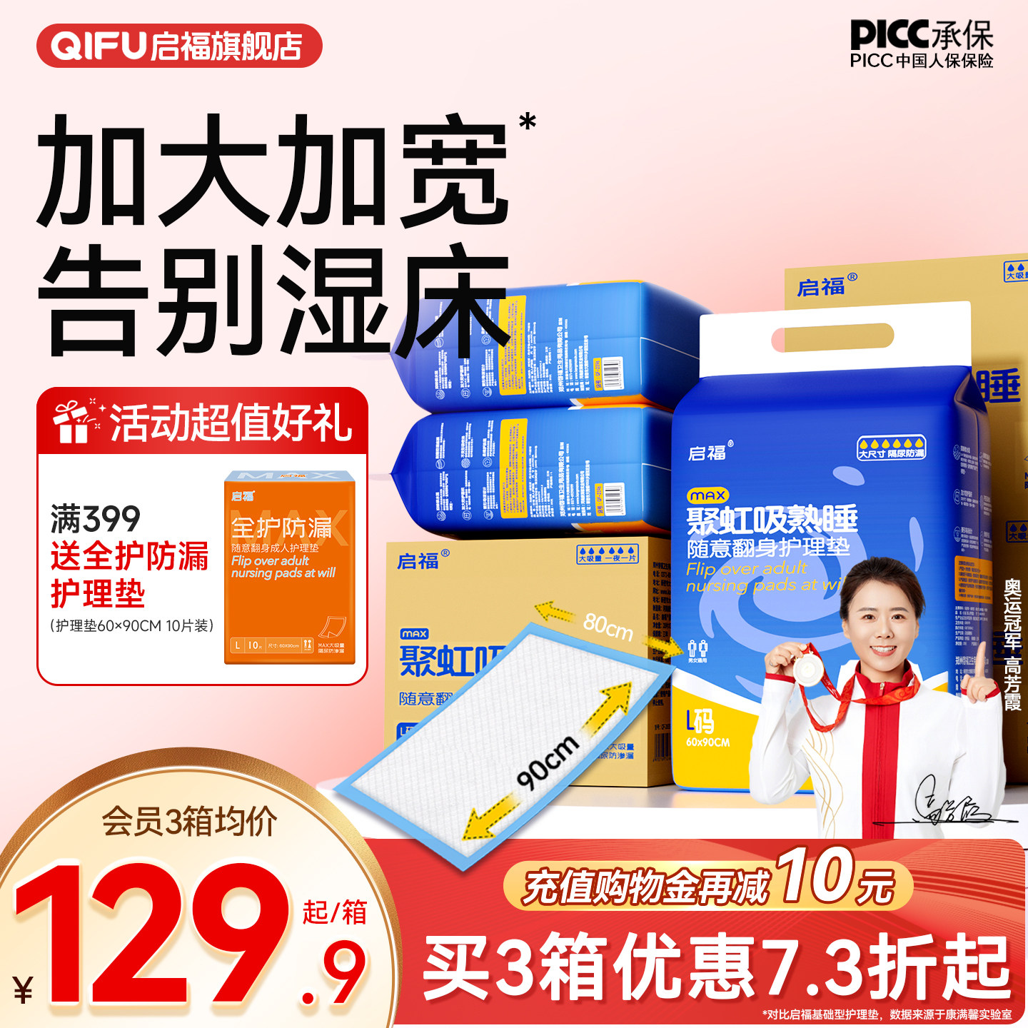 启福大尺寸成人护理垫加厚老年人用大号一次性隔尿产妇护垫60x90