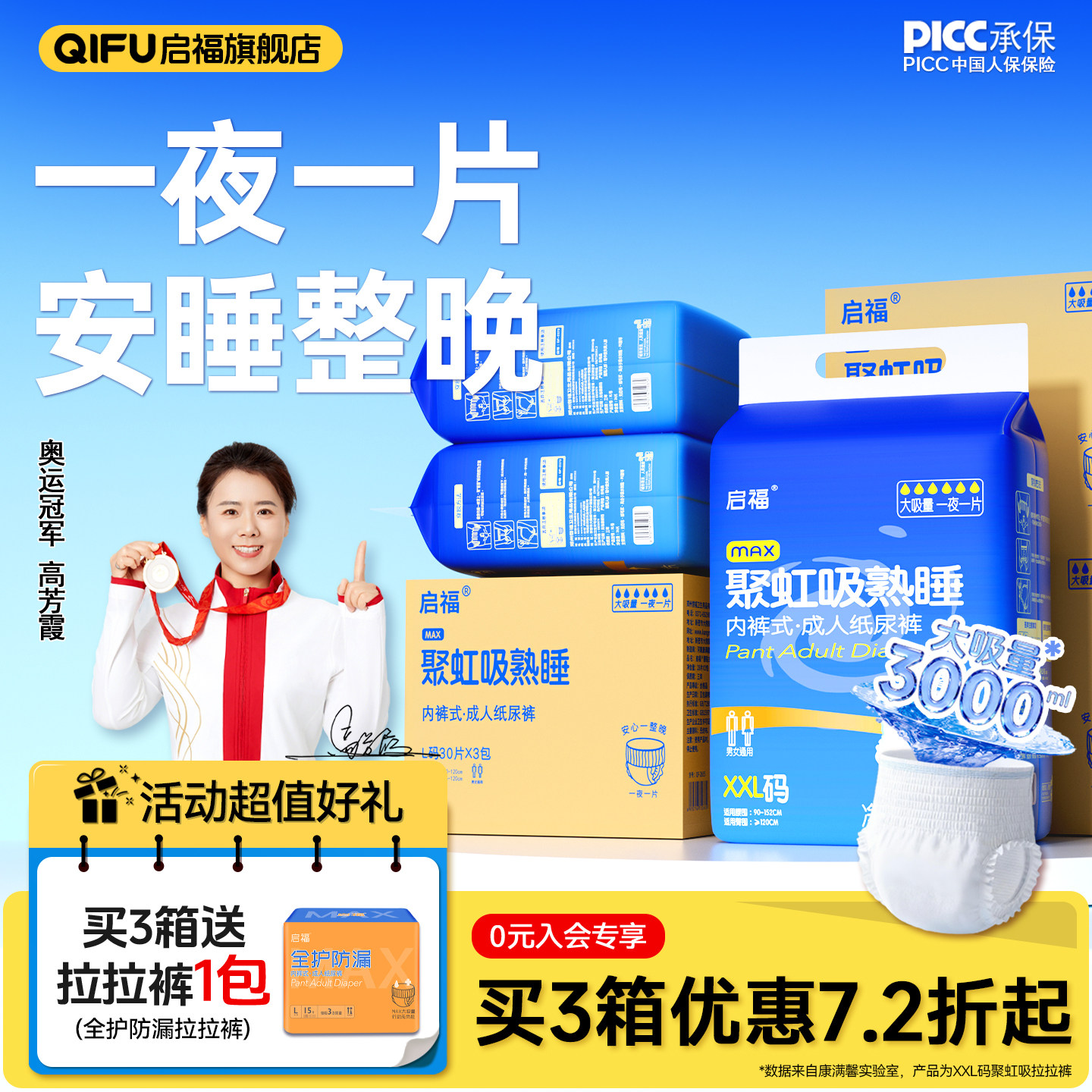 启福大吸量夜用加厚型成人拉拉裤老人用尿不湿内裤式纸尿裤加大号
