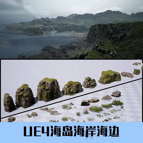 ue4/ue5大型地形场景海岛海岸海边悬崖山地小岛草地虚幻4模型素材