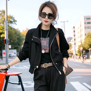 秋冬款女士黑色短款外套休闲减龄夹克上衣洋气小个子设计感棒球服