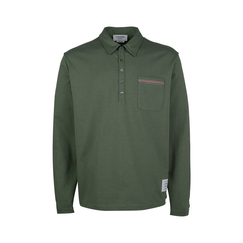 Thom Browne汤姆布朗男经典口袋纽扣长袖Polo衫男士2025新款XY