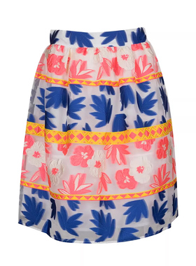PAROSH经典拼色印花半身裙短裙女士春夏新款XY钜惠