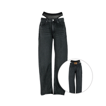 Alexander Wang女叠搭款开衩下摆直筒牛仔长裤女士2025新款XY推选