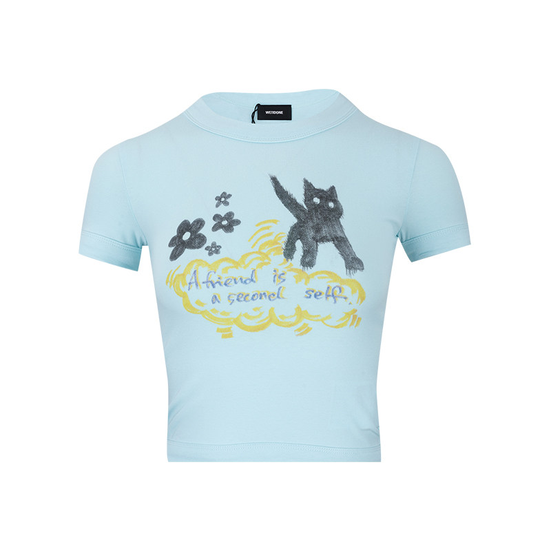 we 11 done女经典印花图案高腰短款短袖T恤女士春夏XY推选