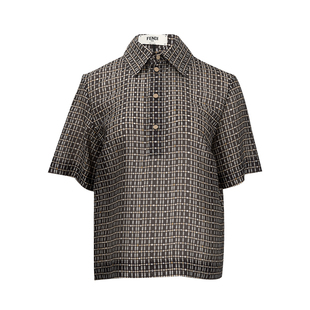 女士2025春夏新款 衬衫 限定 满印网格印花短袖 FENDI芬迪女经典