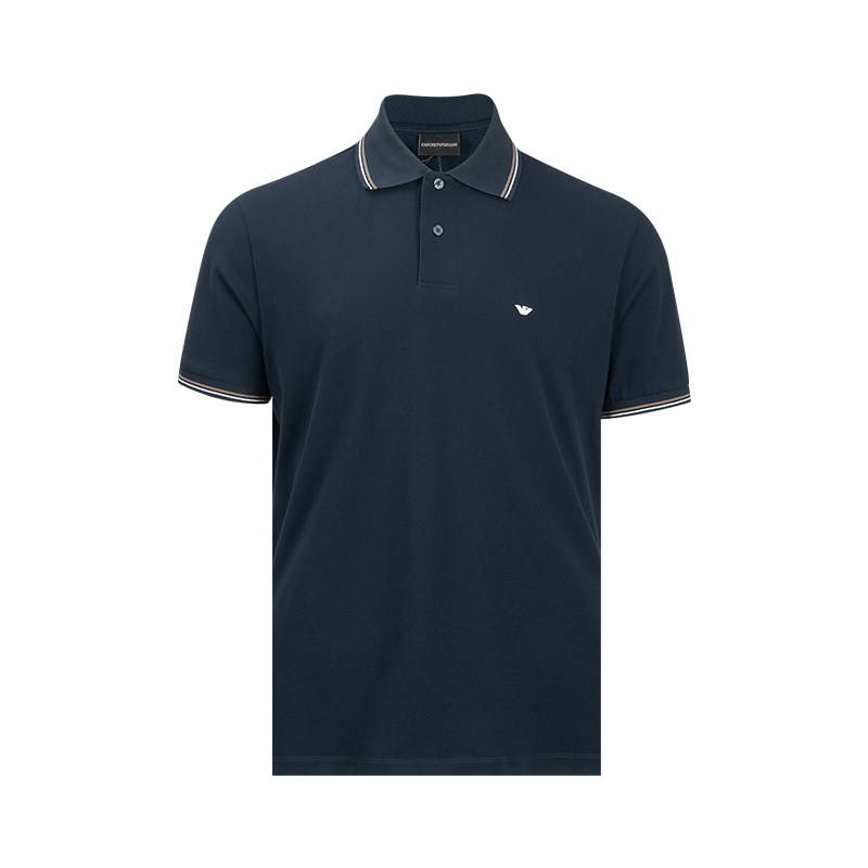 EMPORIO ARMANI阿玛尼男条纹logo刺绣短袖Polo衫男士新款XY
