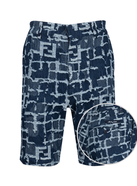 FENDI芬迪男经典 FF 仿旧休闲牛仔短裤男士2025年春夏新款XY促销