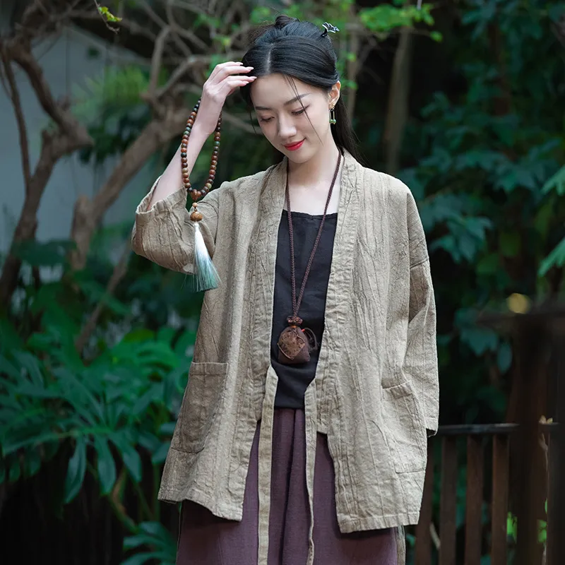 26默念依旧原创宽松禅意上衣开衫国风复古女斜襟交领改良汉服外套