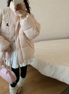 学院风小个子面包服短款羽绒棉服立领防寒加厚简约夹克运动小棉袄