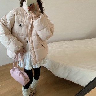 学院风小个子面包服短款羽绒棉服立领防寒加厚简约夹克运动小棉袄