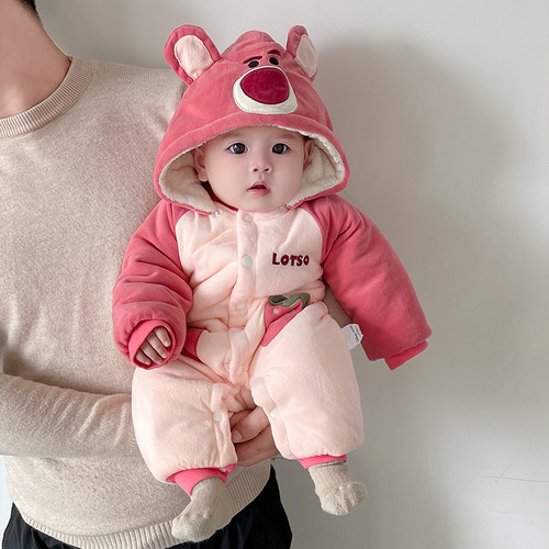 宝宝加绒加厚哈衣婴儿外出棉服