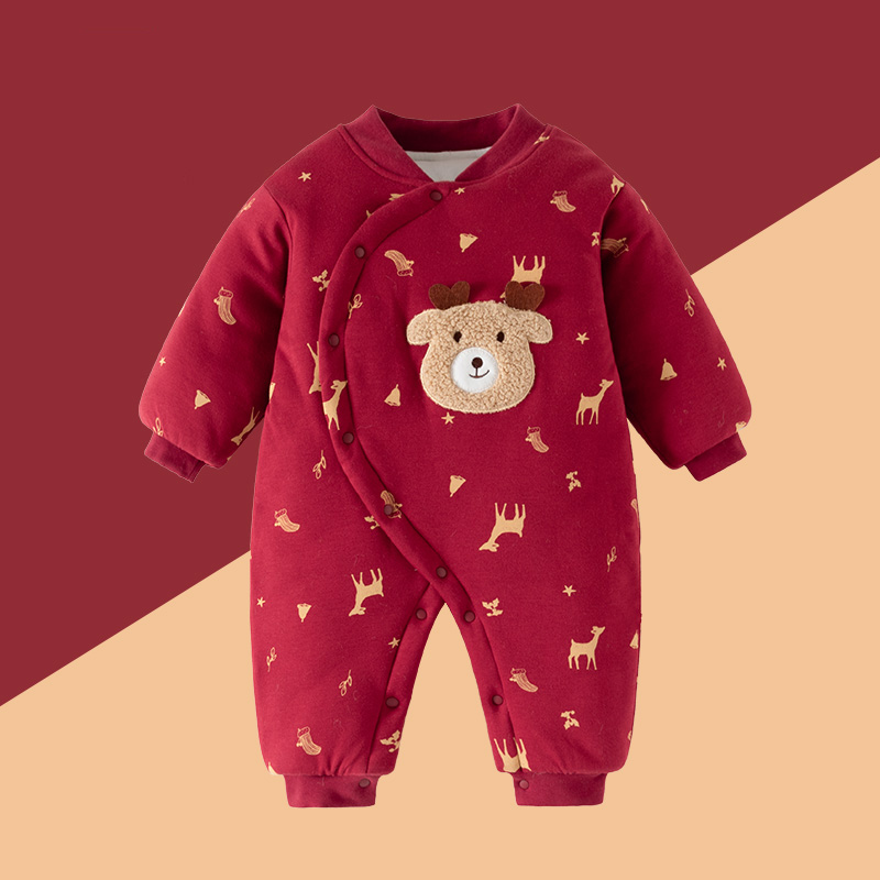 宝宝冬季夹棉婴儿保暖连体衣