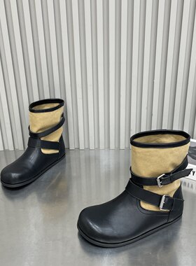 早秋新款复古擦色平底短靴马丁靴