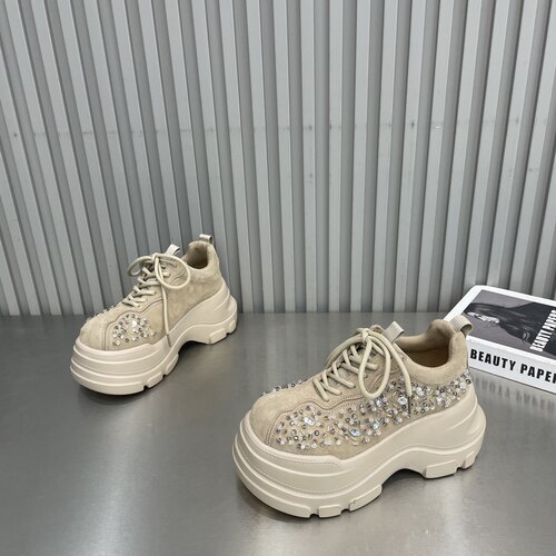 秋季新款复古重工水钻厚底德训鞋