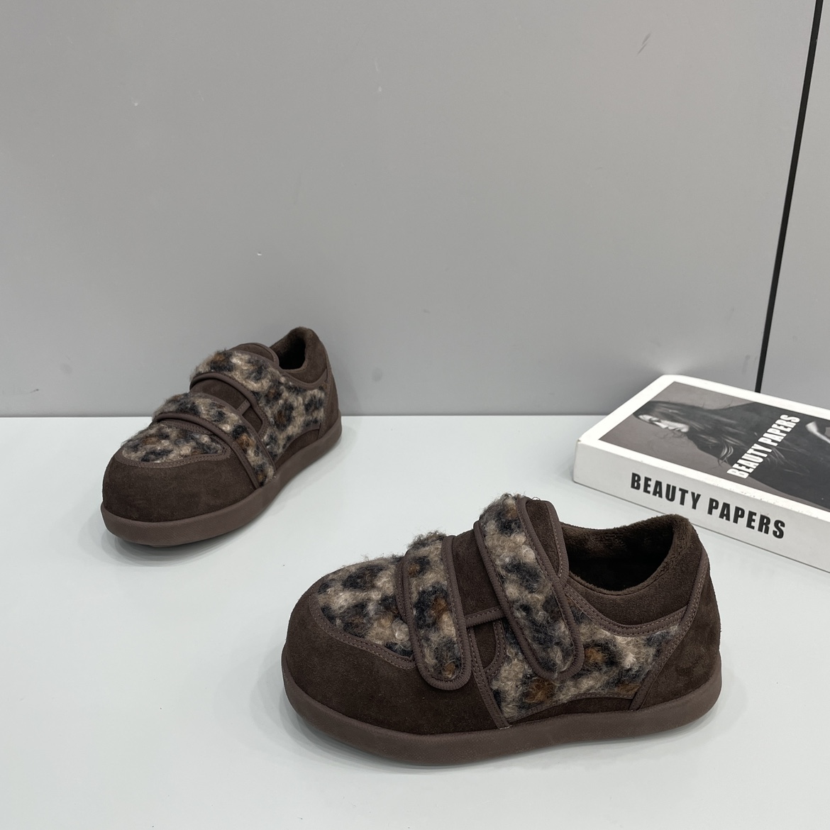 25欧货磨砂皮豹纹厚底勃肯鞋女