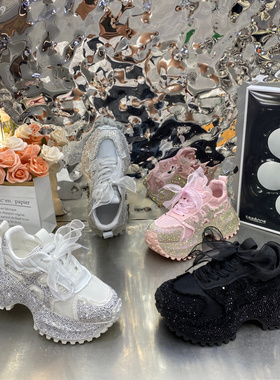 2025新款时尚透气网厚底老爹鞋女鞋满钻网红网鞋女爆款百搭休闲鞋