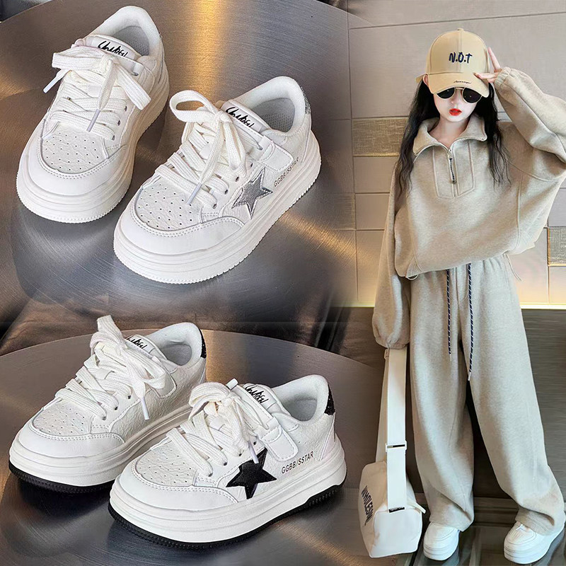 女童鞋子2026春秋新款魔术贴儿童休闲星星板鞋男童低帮厚底运动鞋