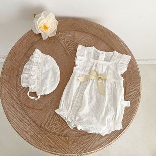 爬服 婴儿夏季 包屁衣服宝宝夏装 连体衣薄款 宫廷风公主超萌洋气套装