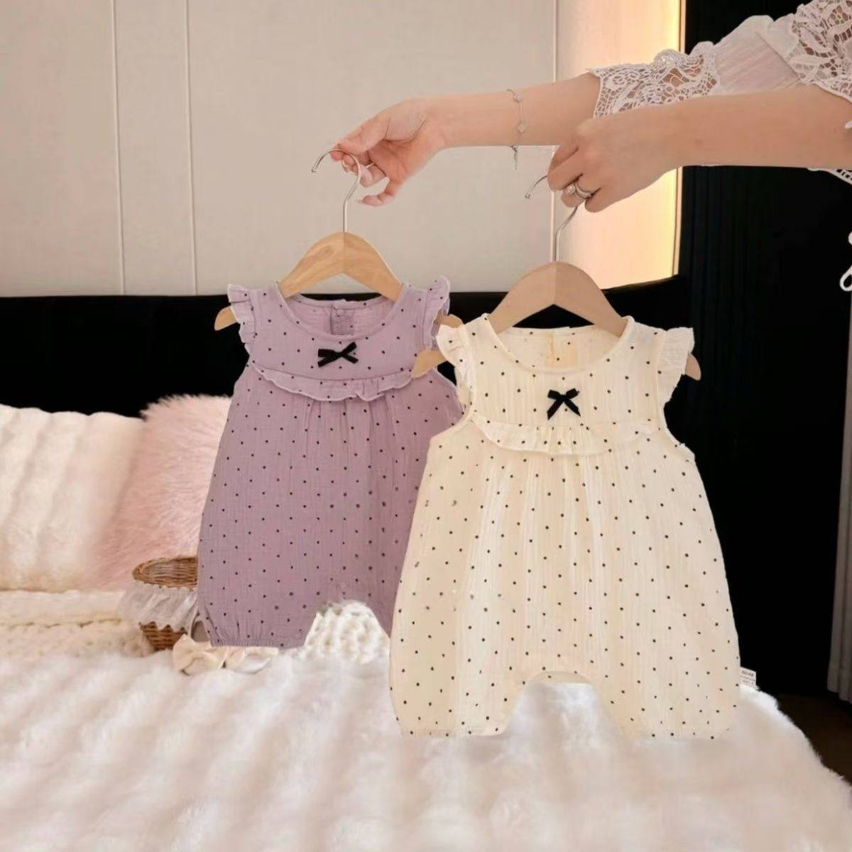 婴儿衣服夏季连体衣女宝宝超萌公主洋气新生无袖棉纱薄款哈衣爬服