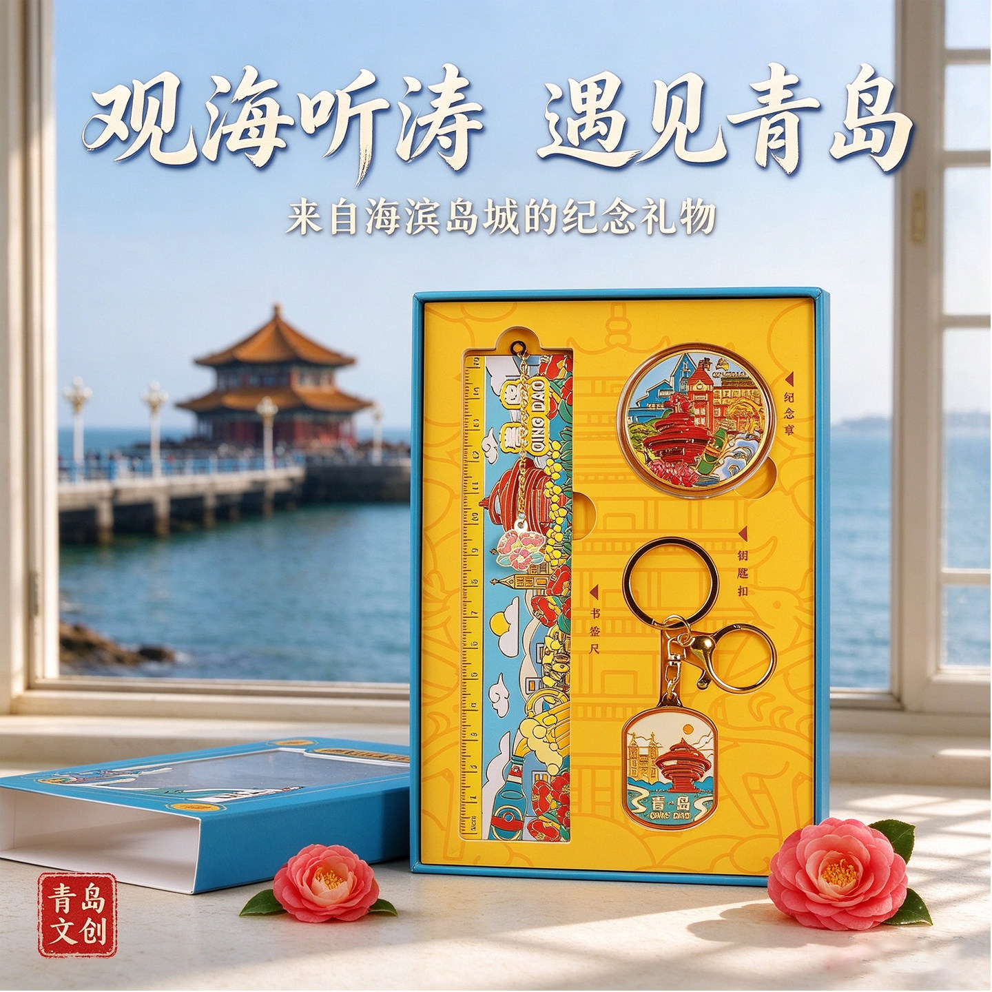 青岛文创纪念品礼盒套装崂山钥匙扣书签城市送朋友旅游伴手礼品
