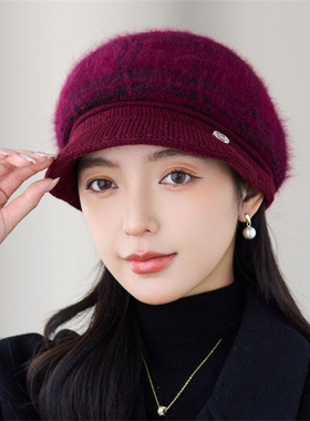 加绒护耳帽子中老年妈妈加厚防寒保暖帽骑车针织帽女毛线帽冬洋气