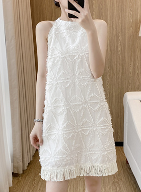 2025夏季新款挂脖高级感小香风名媛无袖连衣裙女