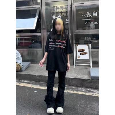 美式oversize标语字母短袖t恤女