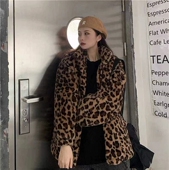 2025皮草外套女中长款 年轻时尚 百搭豹纹环保皮草仿兔毛加棉加厚冬