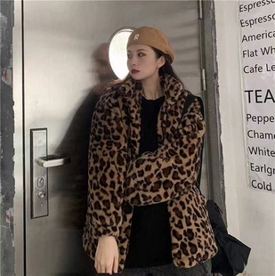 2025皮草外套女中长款 百搭豹纹环保皮草仿兔毛加棉加厚冬 年轻时尚