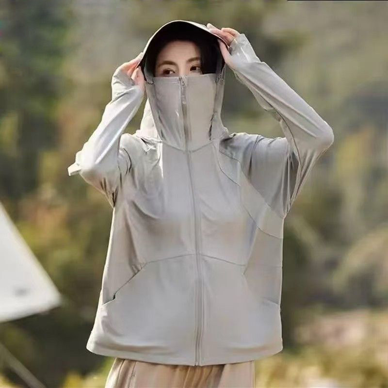 UPF50+夏锦纶防紫外线薄款防晒衣遮阳透气外套可拆卸黑胶帽沿女
