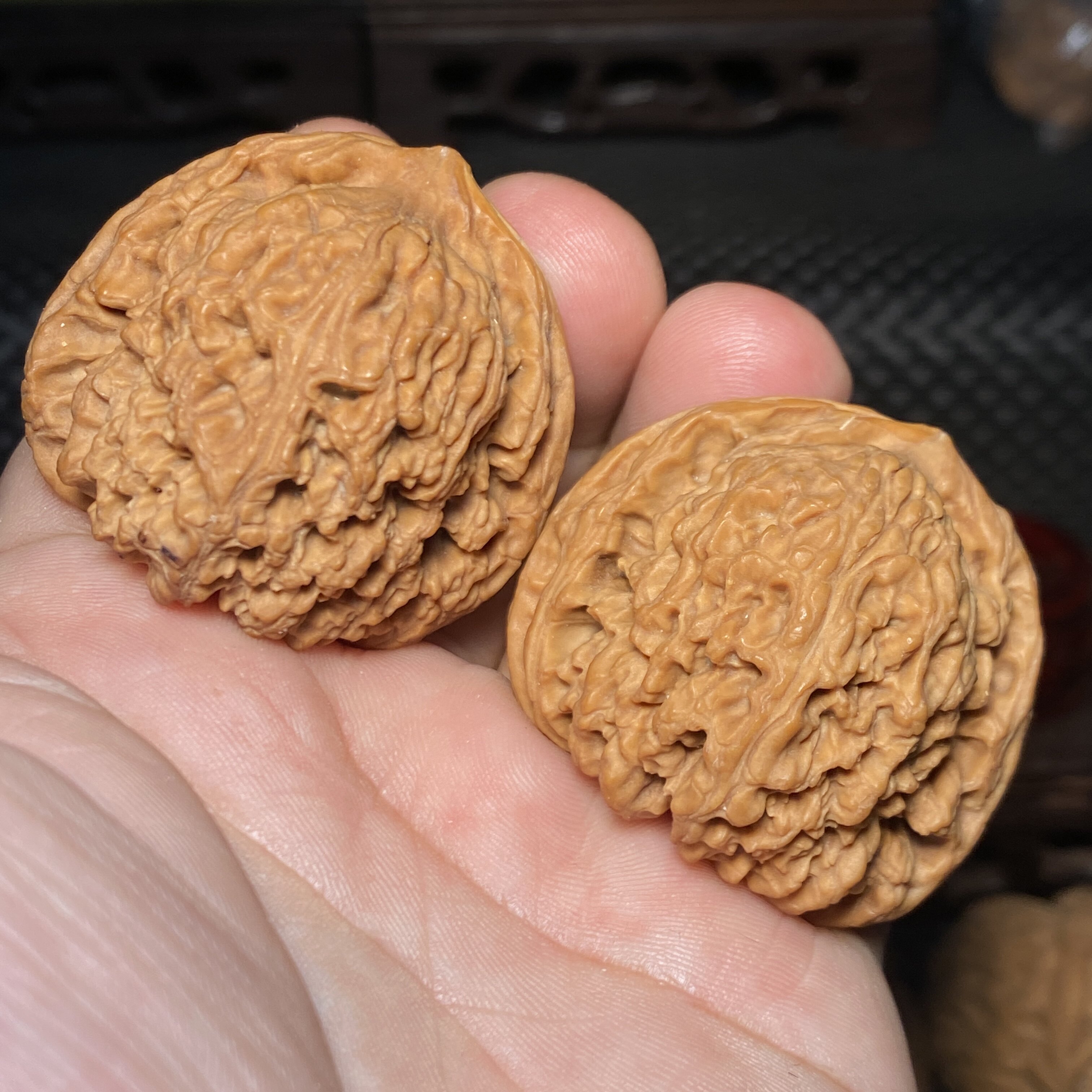 D16南疆石狮子头赵喜满文玩核桃万字纹红皮山地果