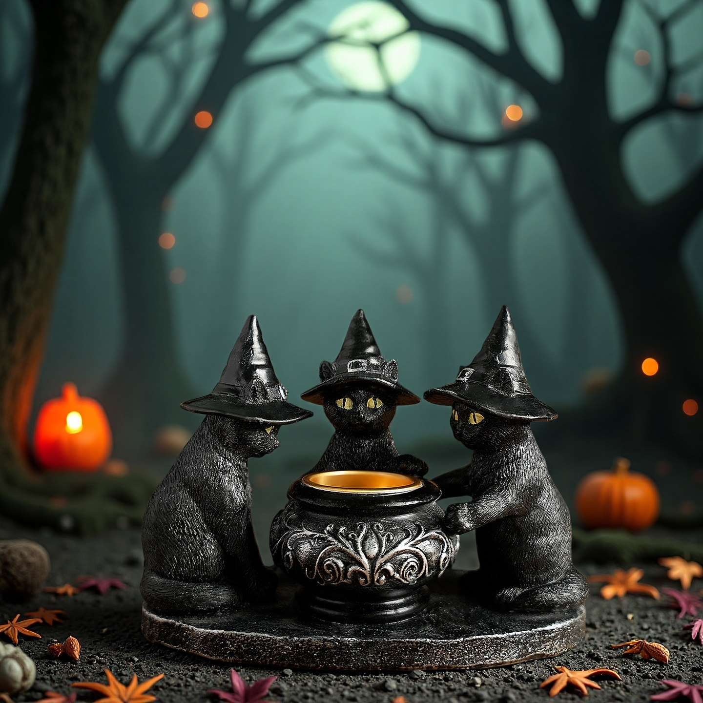 万圣节新款巫师猫神秘暗黑风复古摆件树脂工艺品鬼节香薰蜡烛烛台