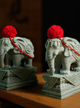 青石聚财吸水招财象一对吉祥摆件户外客厅家居办公桌镇家之宝装饰