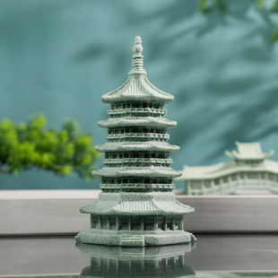 青砂石雷锋塔摆件假山鱼缸微景观水陆缸盆景流水装饰古风家居摆件