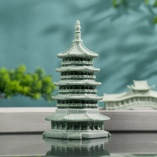 青砂石雷锋塔摆件假山鱼缸微景观水陆缸盆景流水装饰古风家居摆件