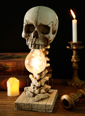 创意树脂骷髅头台灯发光骷髅小夜灯居家办公桌面摆件万圣节装饰品