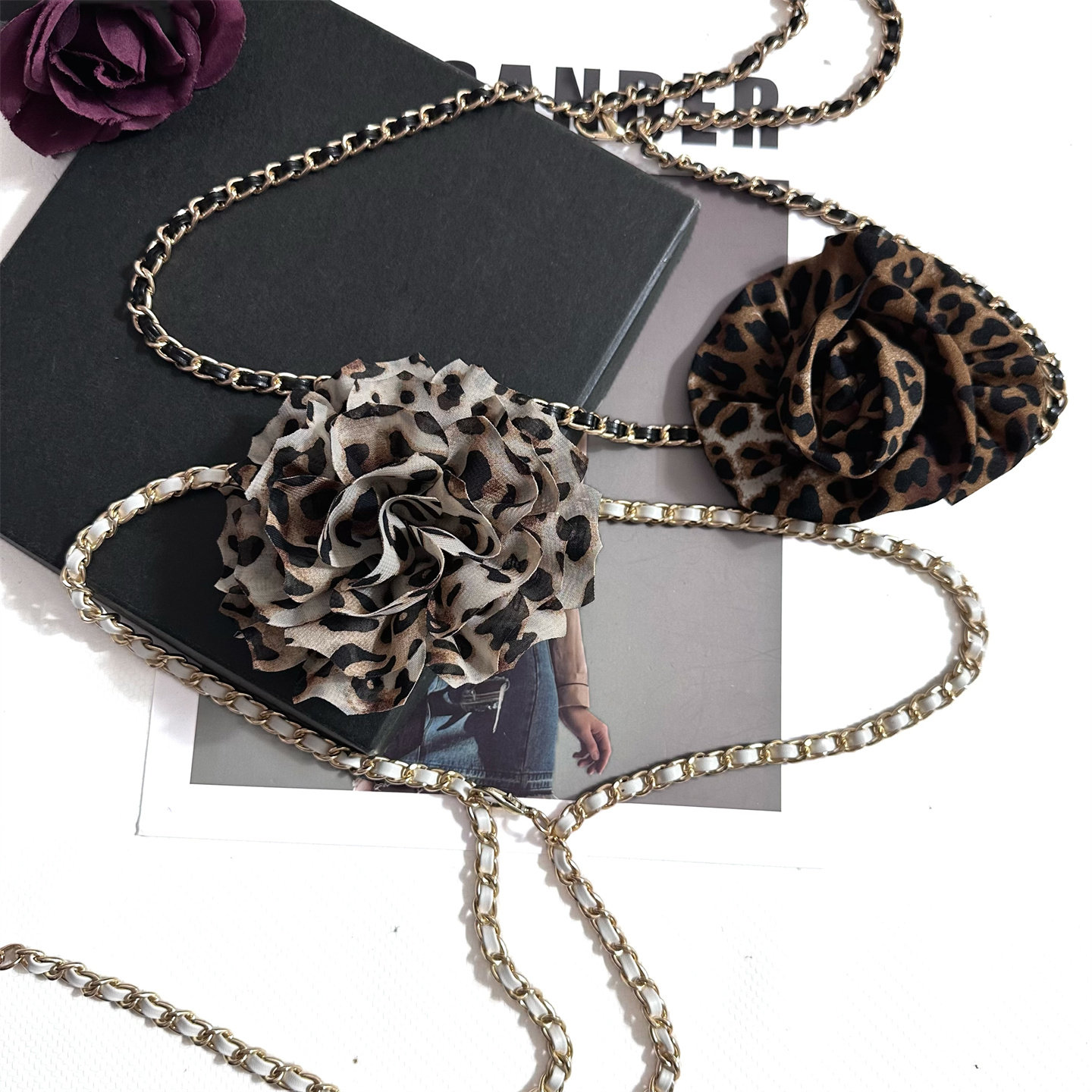 豹纹花朵腰链配饰女时尚潮流装饰配裙子毛衣金属链条腰带2025新款