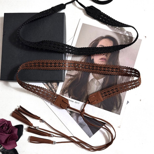 编织流苏腰带女波西米亚民族风新款复古休闲裙子个性棕色装饰皮带