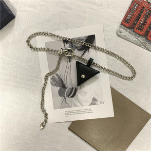 网红同款 腰链女士小众设计三角形小包包皮带女金属编织链条腰带潮