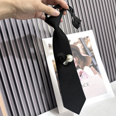 甜酷风韩国ins黑色花朵钻珍珠小众设计领带配衬衫 饰领结 裙衣服装