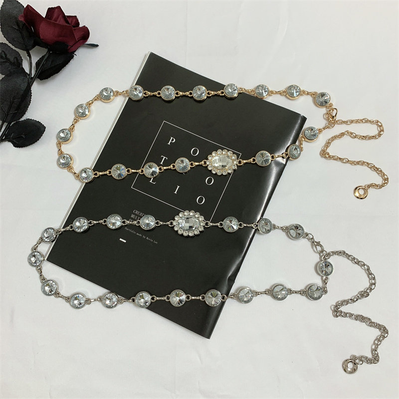 网红高级感水钻腰链配饰裙子百搭2022新款潮金属水晶链条腰带女