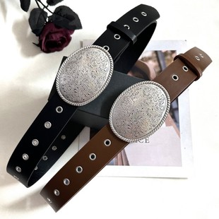 设计感小众复古雕花扣腰带女百搭装饰牛仔裤皮带宽版美式腰封外搭