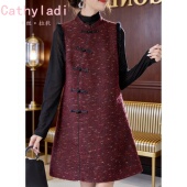 时尚 CATHYLADI新中式 优雅国风背心裙2026年冬季 气质盘扣连衣裙女