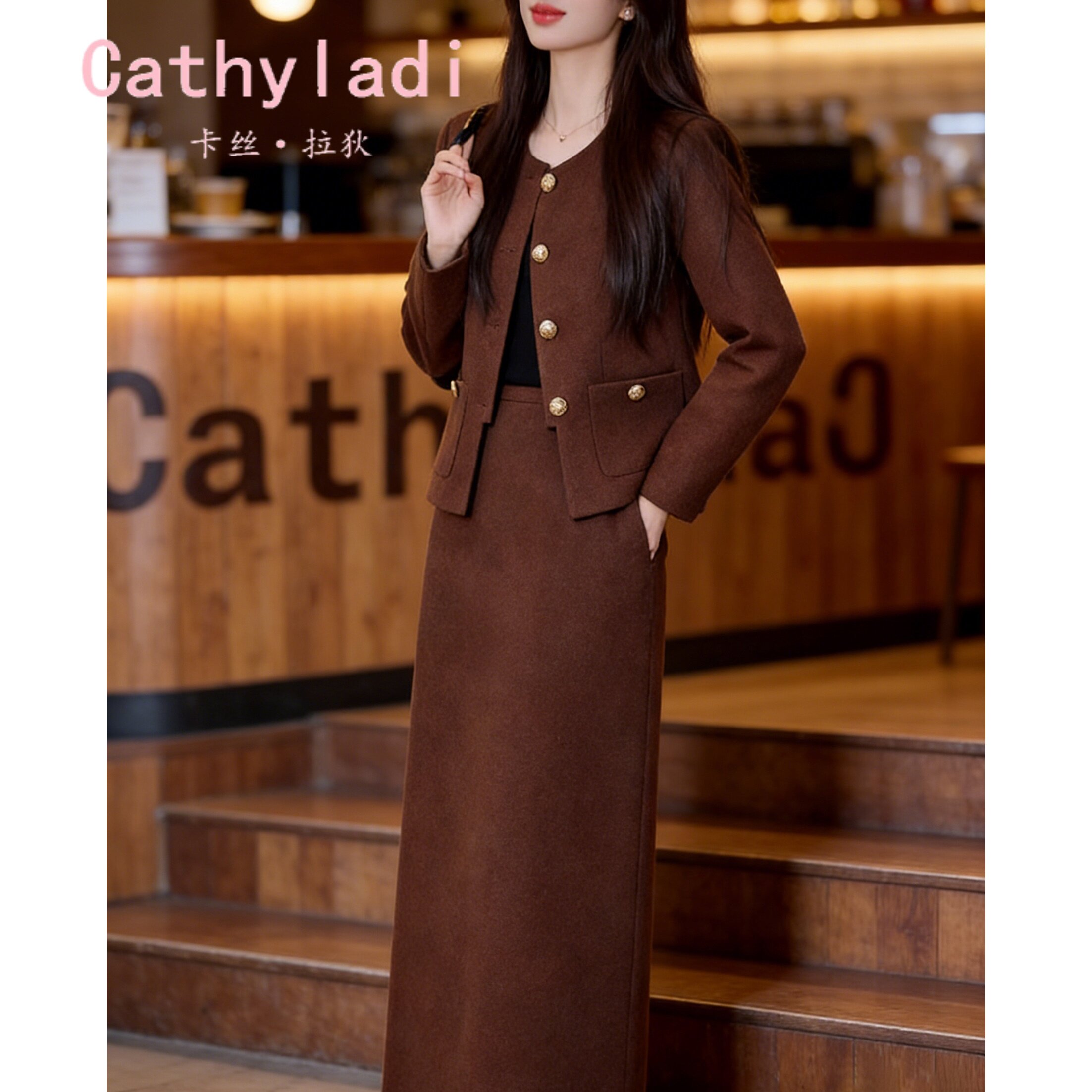 CATHYLADI小香风气质毛呢套装裙秋冬季新款短款外套半身裙两件套